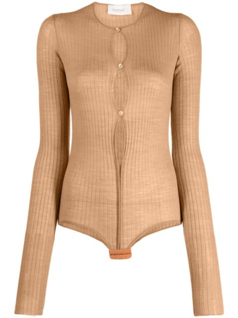 ribbed-knit button-up bodysuit