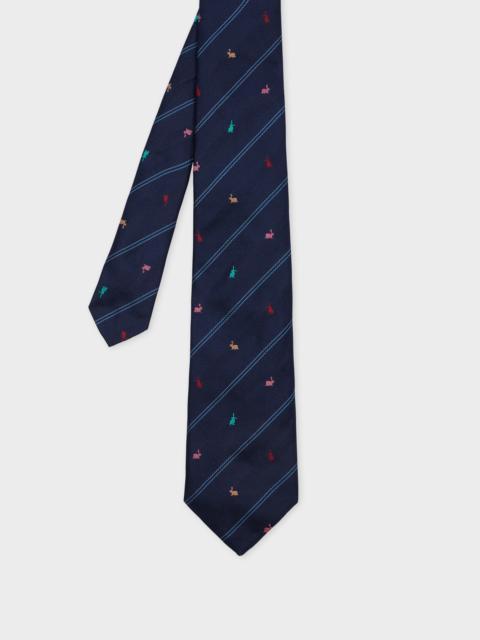 Paul Smith Navy Silk 'Rabbit' Pinstripe Tie