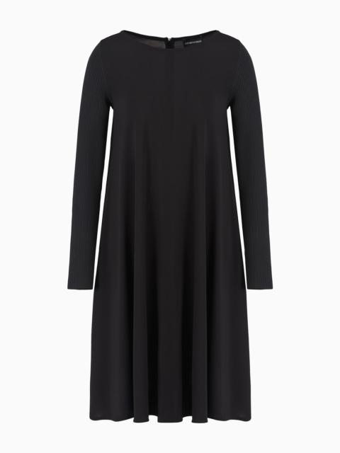 Viscose crêpe dress with rib-knit sleeves