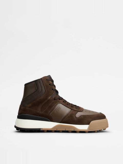 Tod's TOD'S HI-TOP SNEAKERS IN SUEDE AND SMOOTH LEATHER - BROWN