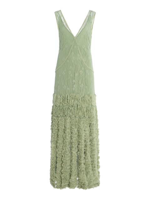 ALEXIS Jeysa Ruffled-Fringe Lace Maxi Dress green