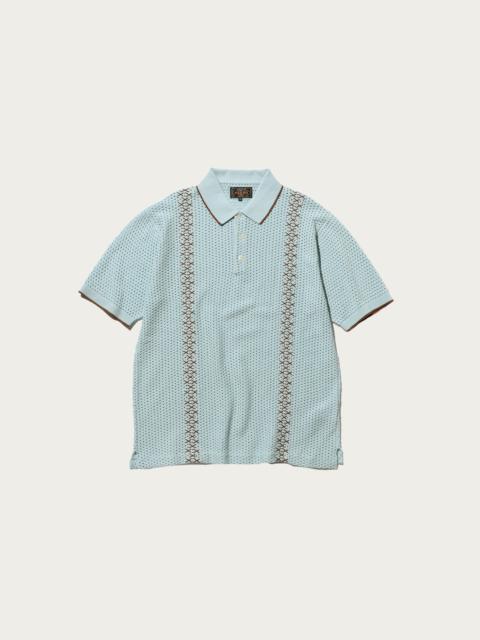 BEAMS PLUS Knit Polo Mesh Stripe - Sax