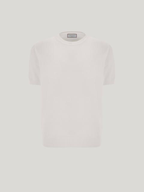 Canali WHITE GIZA COTTON T-SHIRT WITH CONTRASTING PIPING