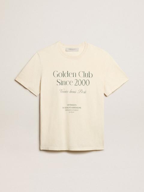 Golden Goose Men’s cotton T-shirt in aged white with green lettering