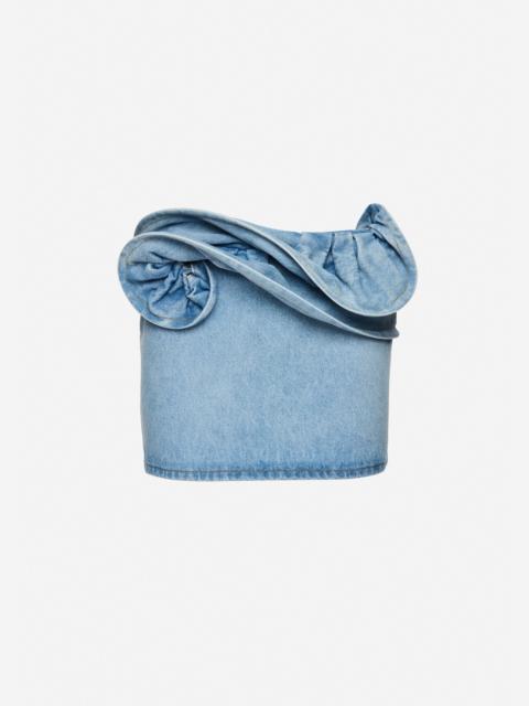 MAGDA BUTRYM Mini denim skirt with hand-twisted flower detail in light blue