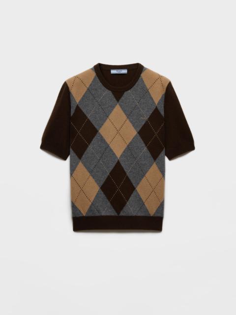 Prada Short-sleeved argyle cashmere sweater