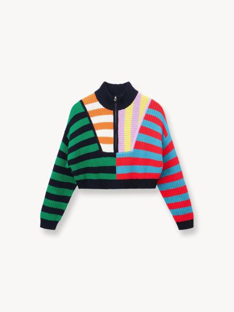 STAUD CROPPED HAMPTON SWEATER CABANA STRIPE MULTI