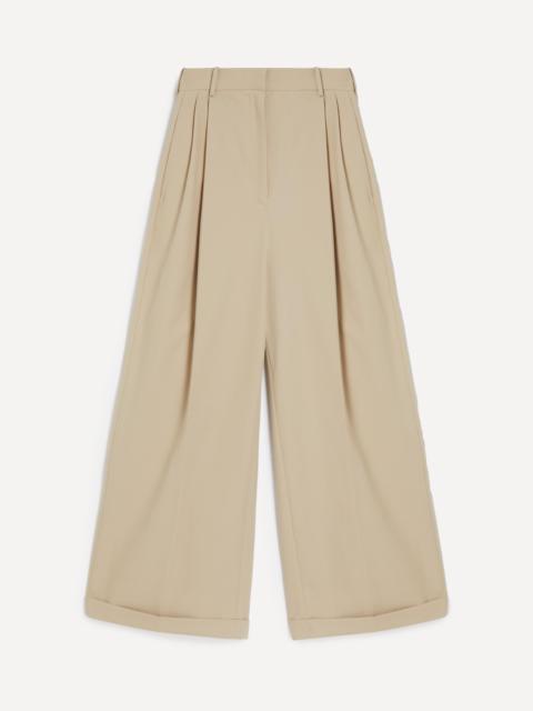 Beige Cotton Gabardine Wide-Leg Trousers