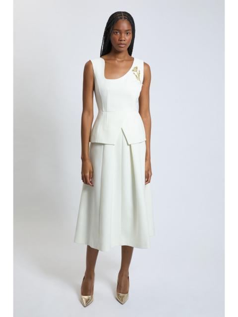 KAREN MILLEN Polished Tailored Brooch Detail Full Midi Dress