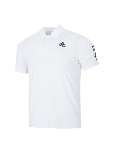 adidas Solid Color Stripe Tennis Athleisure Casual Sports Short Sleeve Polo Shirt White HF1815