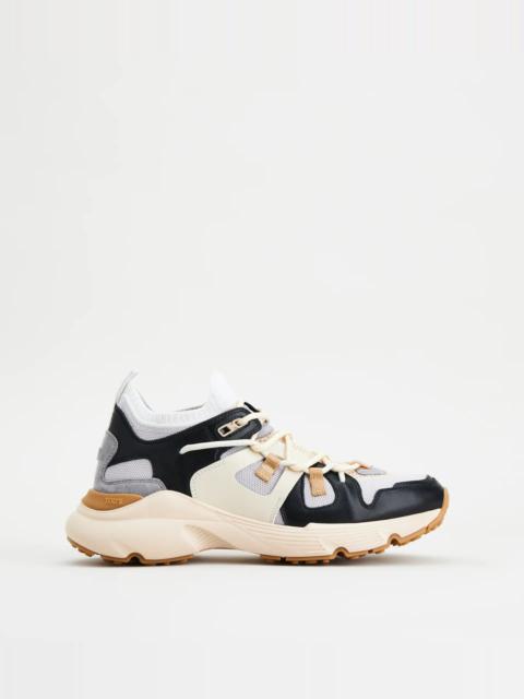 Tod's SNEAKERS IN LEATHER AND TECHNICAL FABRIC - BEIGE, BLACK, GREY