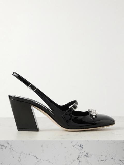 JIMMY CHOO Belinda 70 Crystal-embellished Patent-leather Slingback Pumps