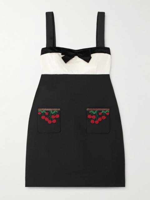 Valentino Embellished Satin-trimmed Wool And Silk-blend Crepe Mini Dress