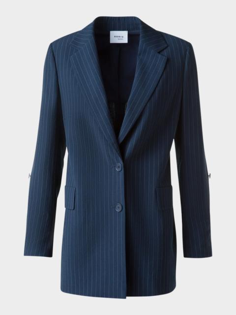 AKRIS Pinstripe Cool Wool Crepe SIngle-Breasted Jacket