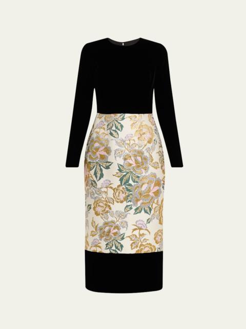CAROLINA HERRERA Floral Jacquard Crewneck Midi Dress
