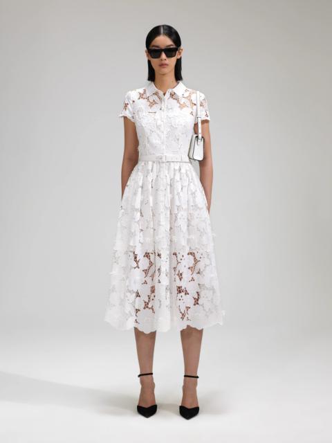 White 3D Cotton Lace Collar Midi Dress