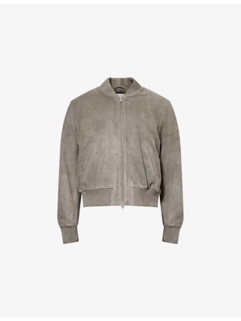 AMI Paris Logo-Embossed Suede Bomber Jacket