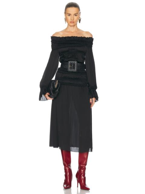 SAINT LAURENT Off The Shoulder Midi Dress