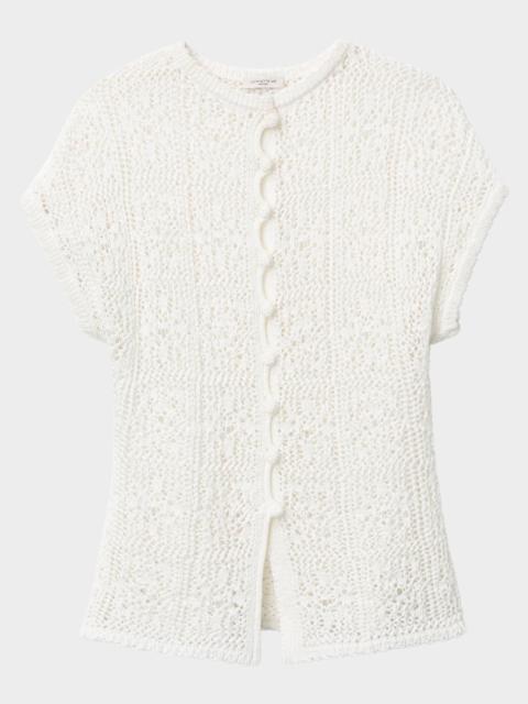 Lafayette 148 New York Lace-Stitch Cotton Knit Sweater