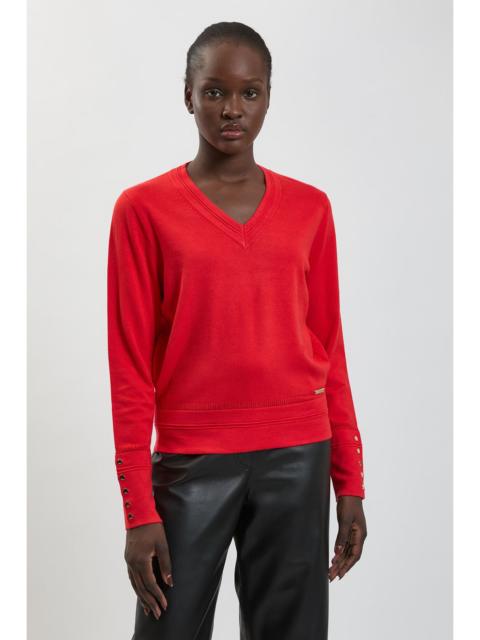 KAREN MILLEN Forever Viscose Blend Knitted Stitch Detail V Neck Long Sleeve Jumper