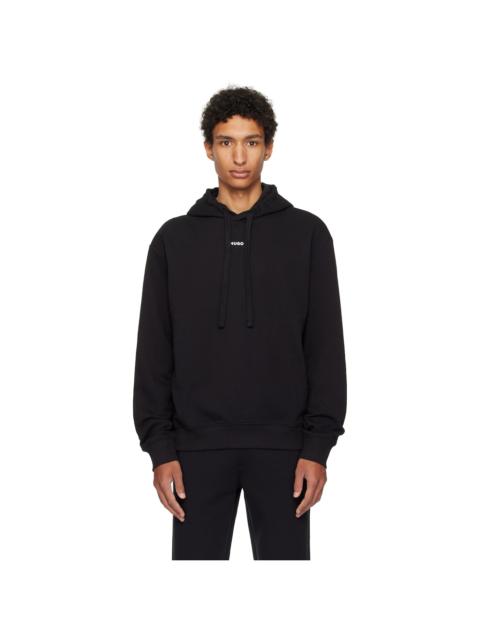 HUGO Black Cotton-Terry Relaxed-Fit Hoodie