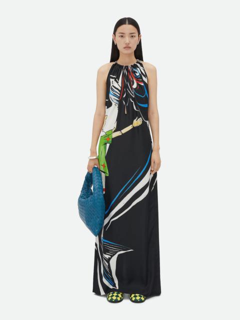 Bottega Veneta Printed Viscose Dress With Knot Detail At Neck