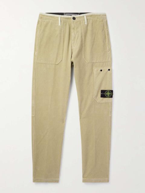 Stone Island Straight-Leg Logo-Appliquéd Shell-Trimmed Garment-Dyed Cotton-Corduroy Trousers