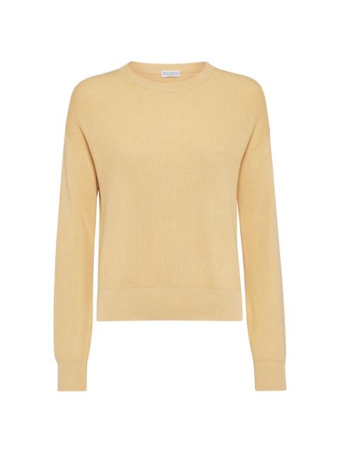 Brunello Cucinelli Women's Cotton English Rib Sweater with Monili - Sun