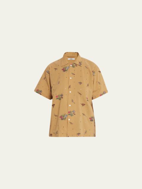 BODE Micro Bird Embroidered Short Sleeve Button Up Shirt