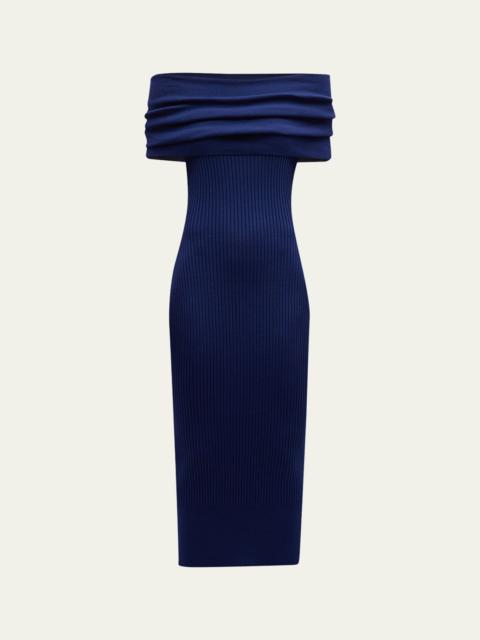 Off-Shoulder Wool-Blend Knit Midi Dress