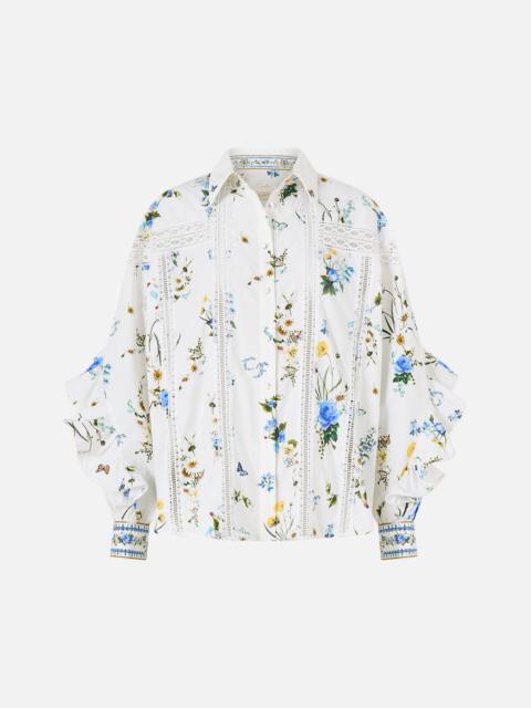 CAMILLA BUTTON SHIRT WITH FRILL DETAIL DANDELION SKIES