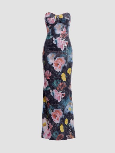 Dress The Population Women's Vada Floral Sequined Strapless Maxi Gown - Black Multi