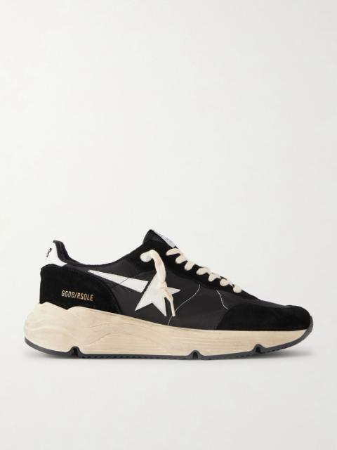 Golden Goose Running Sole Leather-Trimmed Suede and Shell Sneakers Black