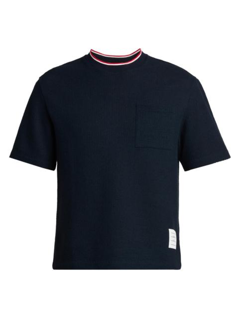 Thom Browne Men's RWB Tipped Crewneck Cotton-Linen T-Shirt - Navy