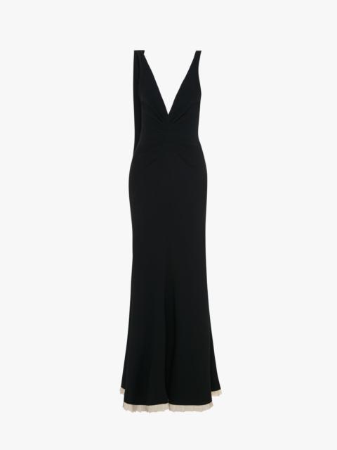 Victoria Beckham V-Neck Gathered Waist Floor-Length Gown In Black