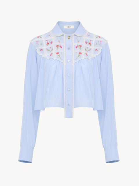 Chloé CROPPED BLOUSE IN SILK, COTTON POPLIN & LACE