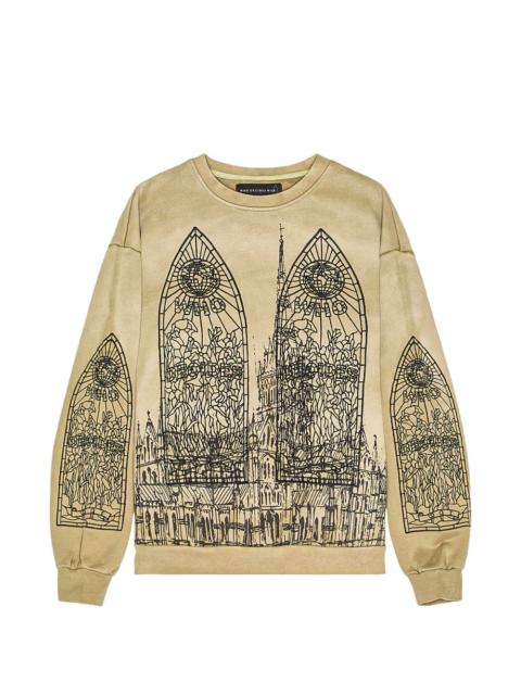 WHO DECIDES WAR cathedral-graphic sweatshirt