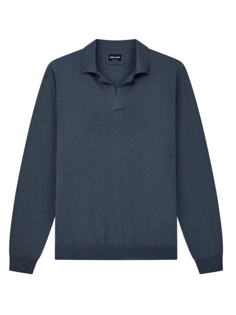GIORGIO ARMANI Men's Silk-Cotton Polo Sweater - Blue
