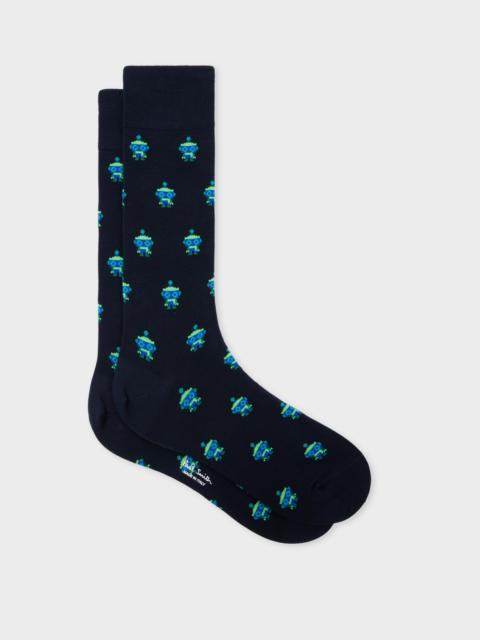 Paul Smith Black and Navy 'Robot' Jacquard Socks