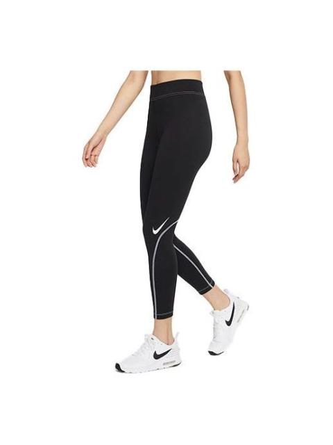 (WMNS) Nike Sportswear Swoosh High Waist Training Sports Tight Gym Pants/Trousers/Joggers Black DD55