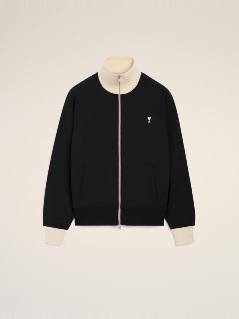 AMI Paris BLACK ZIPPED COTTON SWEATSHIRT WITH AMI DE COEUR