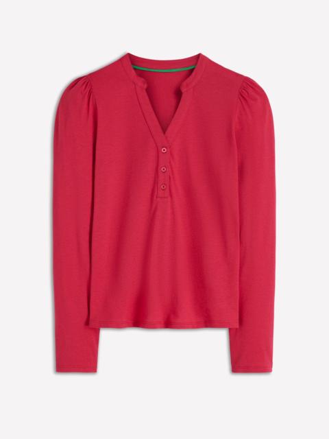 BODEN Supersoft Open Neck Henley-Pomegranate