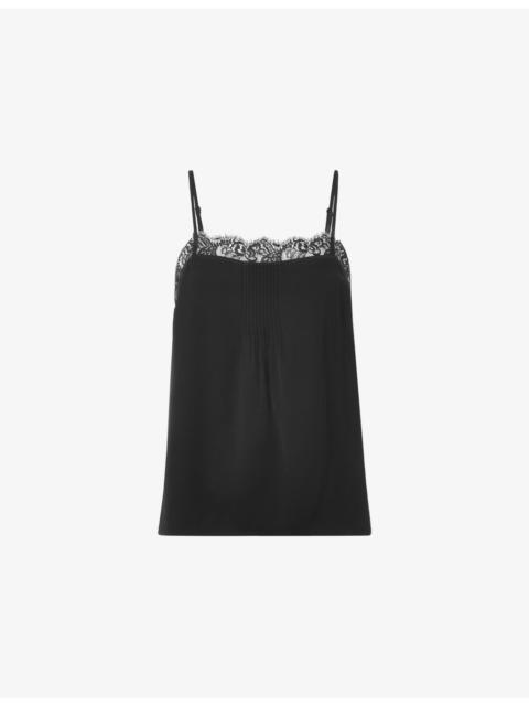 WHISTLES Lace-Trim Crepe Cami Top