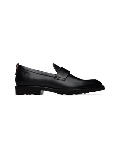 HUGO Black Leather Penny Trim Loafers