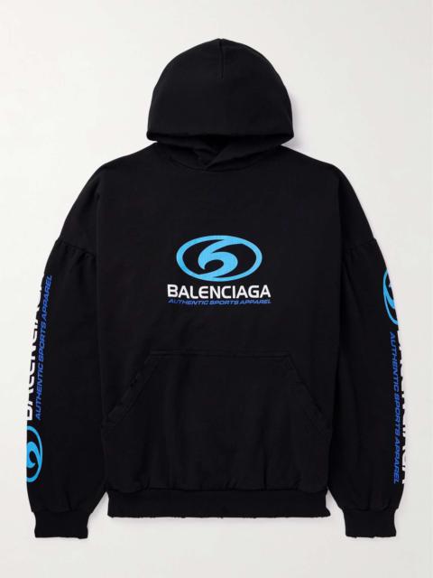 BALENCIAGA Oversized Logo-Print Distressed Cotton-Jersey Hoodie