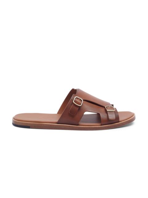 Santoni Men's brown leather double-buckle sandal