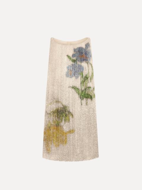 Oscar de la Renta CHINÉ HIBISCUS BEADED FRINGE SHIFT DRESS