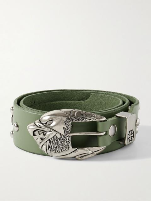 Enfants Riches Déprimés 4.5cm Eagle Petit Iron Cross Studded Leather Belt Green