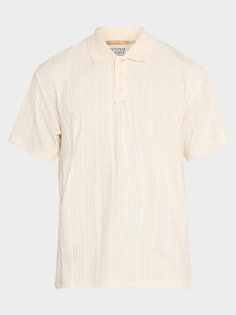 SCOTCH & SODA Men's Stripe-Textured Cotton Polo Shirt