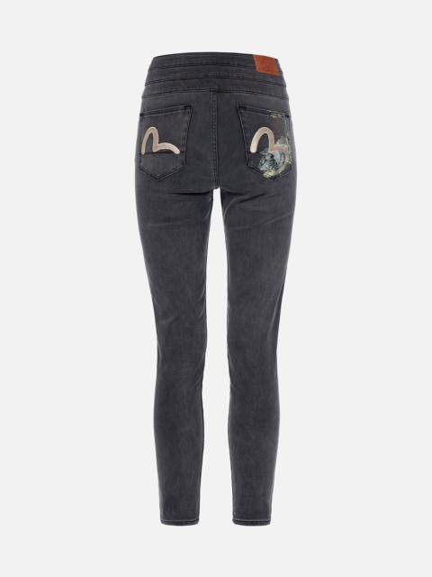 EVISU KOI PRINT AND SEAGULL EMBROIDERY SUPER HIGH-WAIST SKINNY JEANS